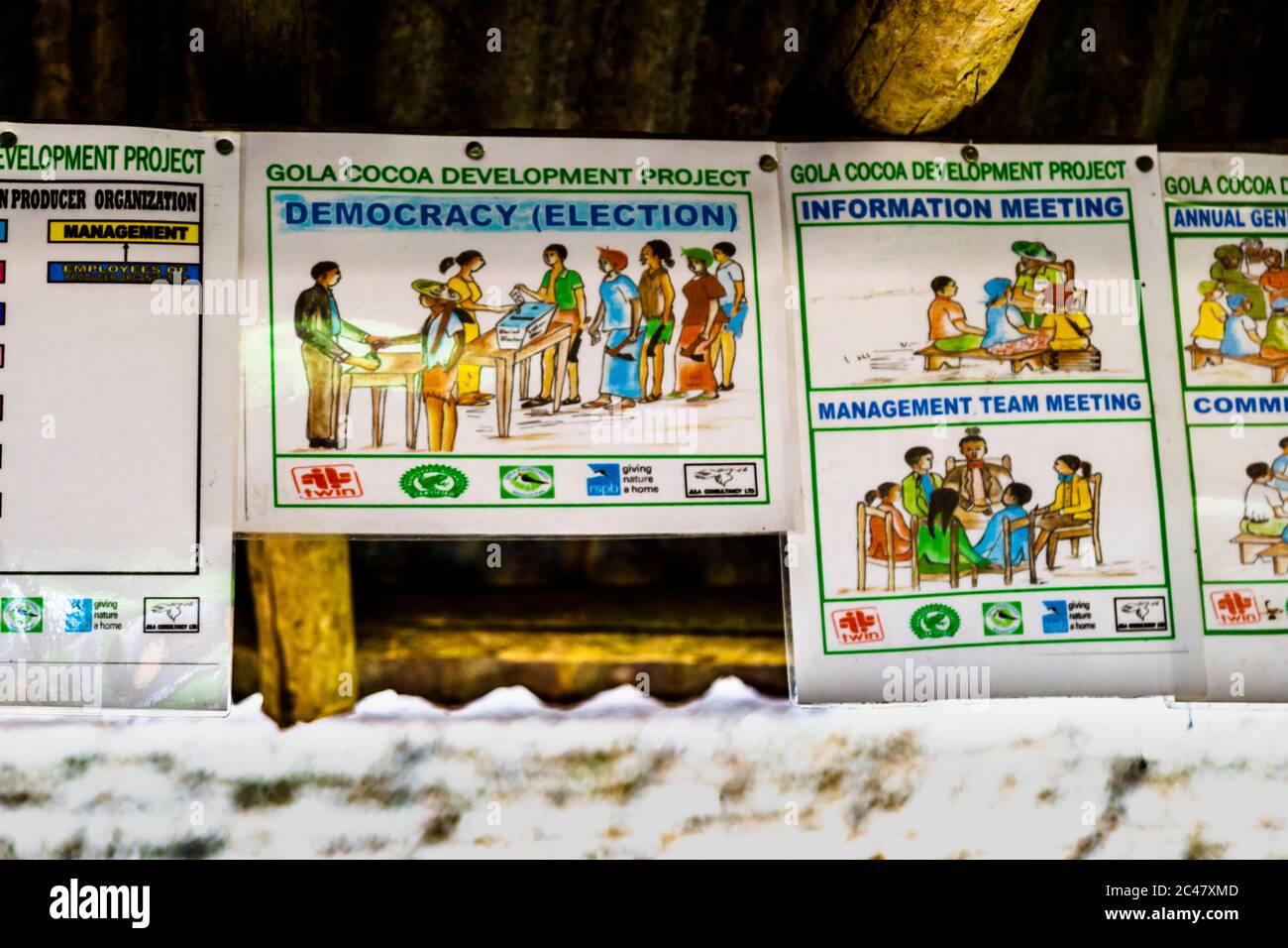 Poster di istruzioni che spiegano la democrazia in Sierra Leone Foto Stock