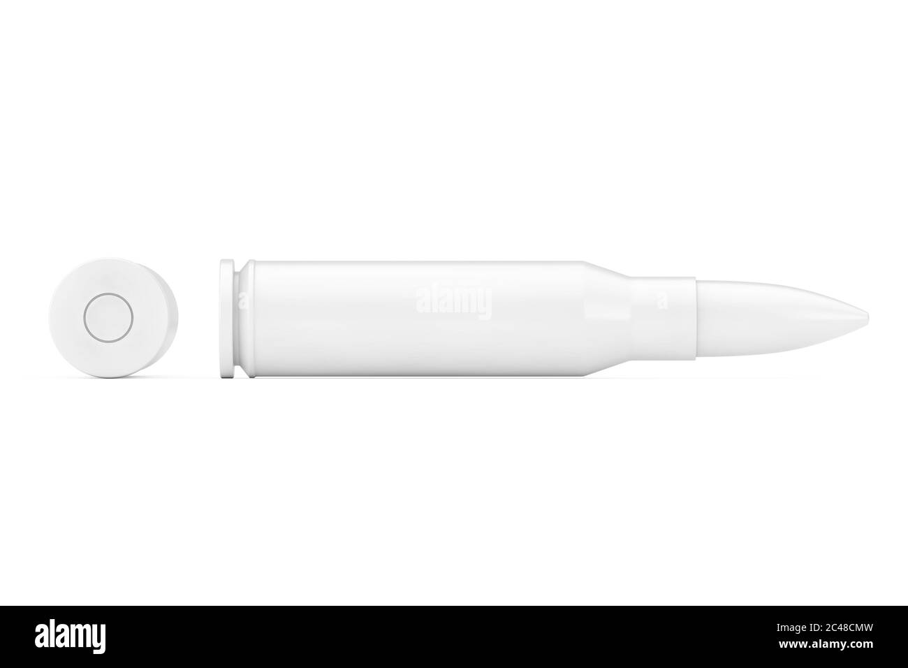Rigonfiamento automatico calibro 7.62 mm Bianco Bullet Mock Up in stile Clay su sfondo bianco. Rendering 3d Foto Stock