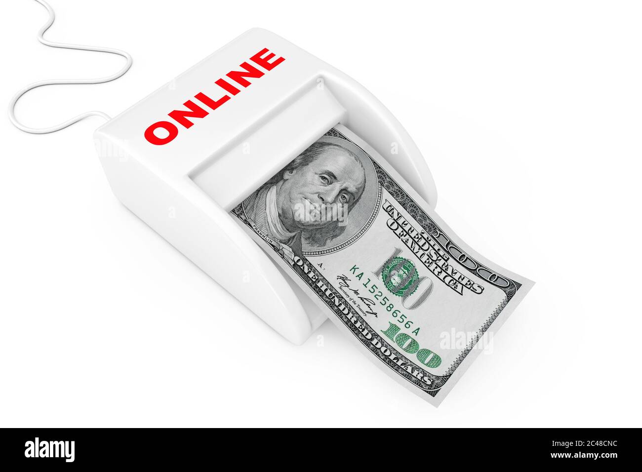 Fare soldi online concetto. Money Maker Online Machine con banconote in  dollari su sfondo bianco. Rendering 3d Foto stock - Alamy