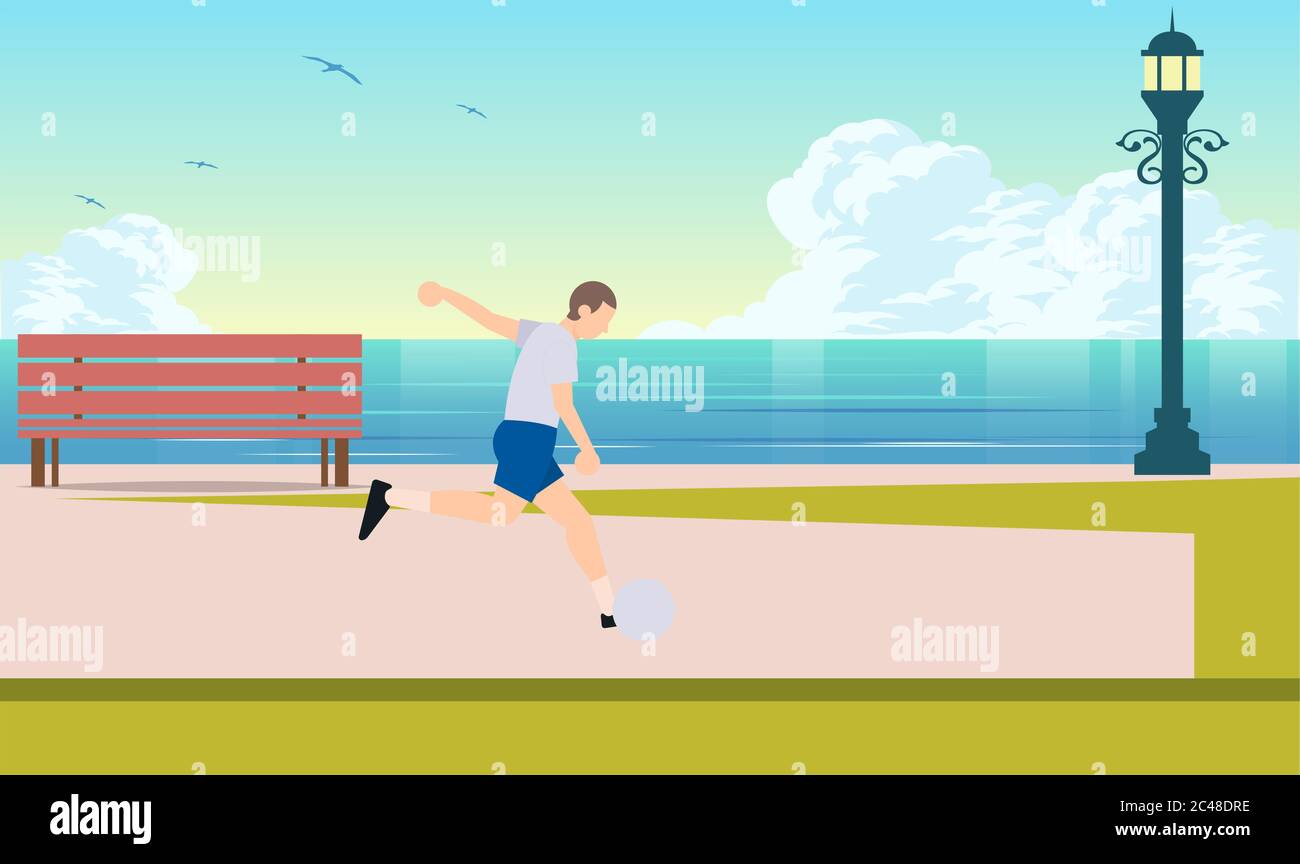 l'uomo gioca a calcio sulla spiaggia Illustrazione Vettoriale
