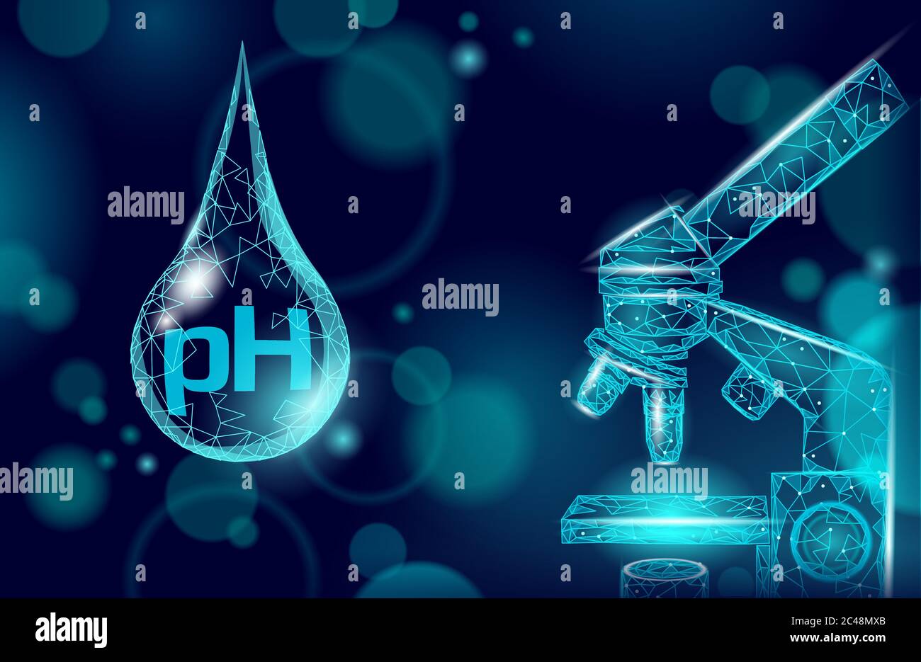 Analisi di laboratorio di pH dell'acqua tecnologia chimica scientifica. Ricerca scolastica studio microscopio laboratorio dati potenziale test. Concetto di salute della medicina Illustrazione Vettoriale