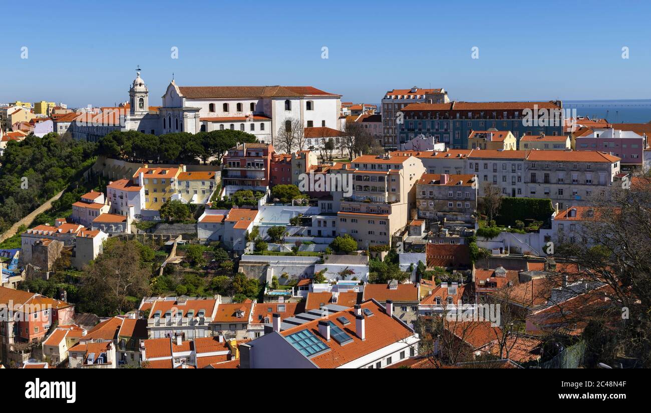 Vista aerea di Lisbona con Graca Convento Foto Stock