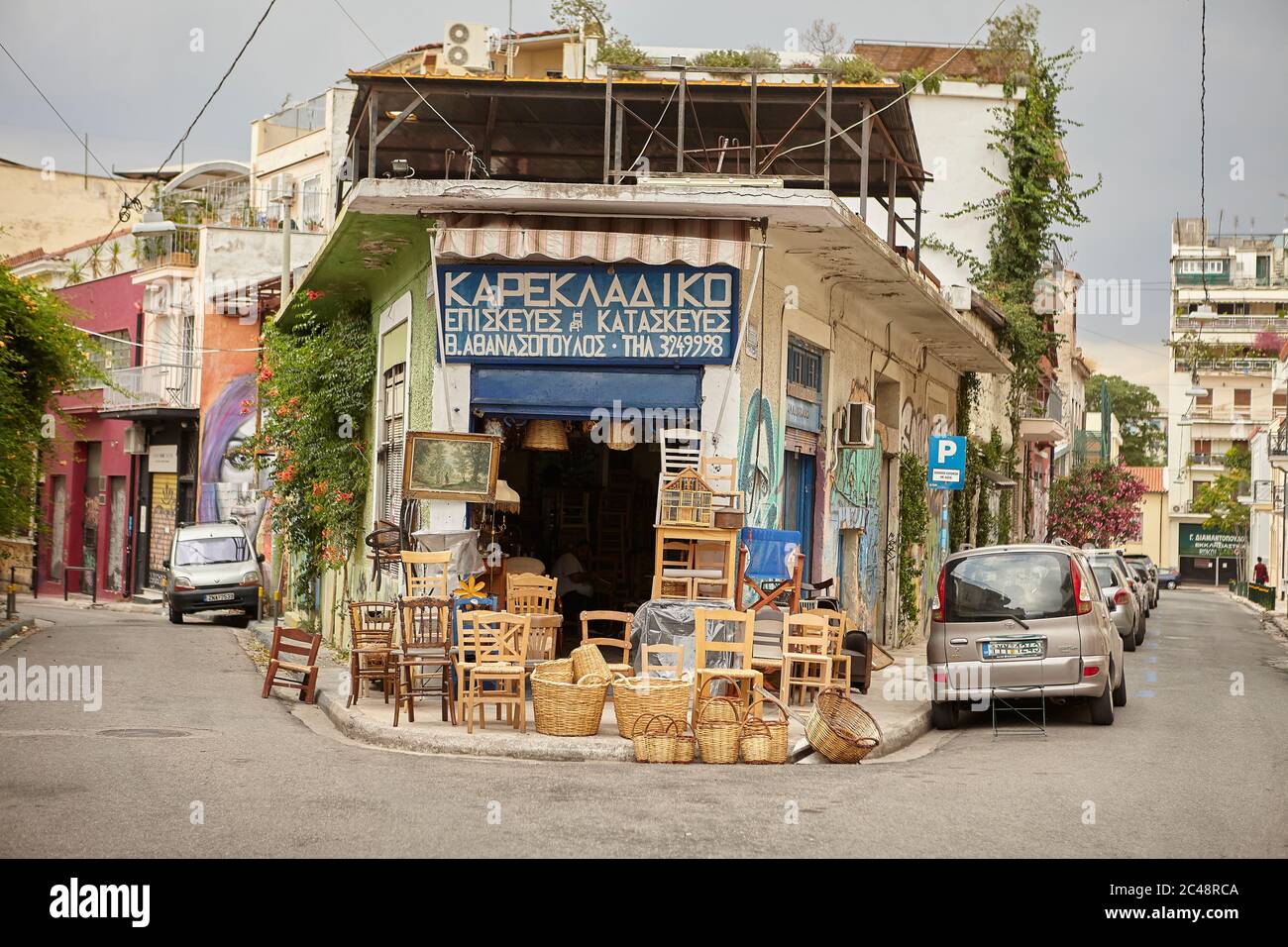 Tradizionale produttore di sedie a psiri Athens grecia Foto Stock