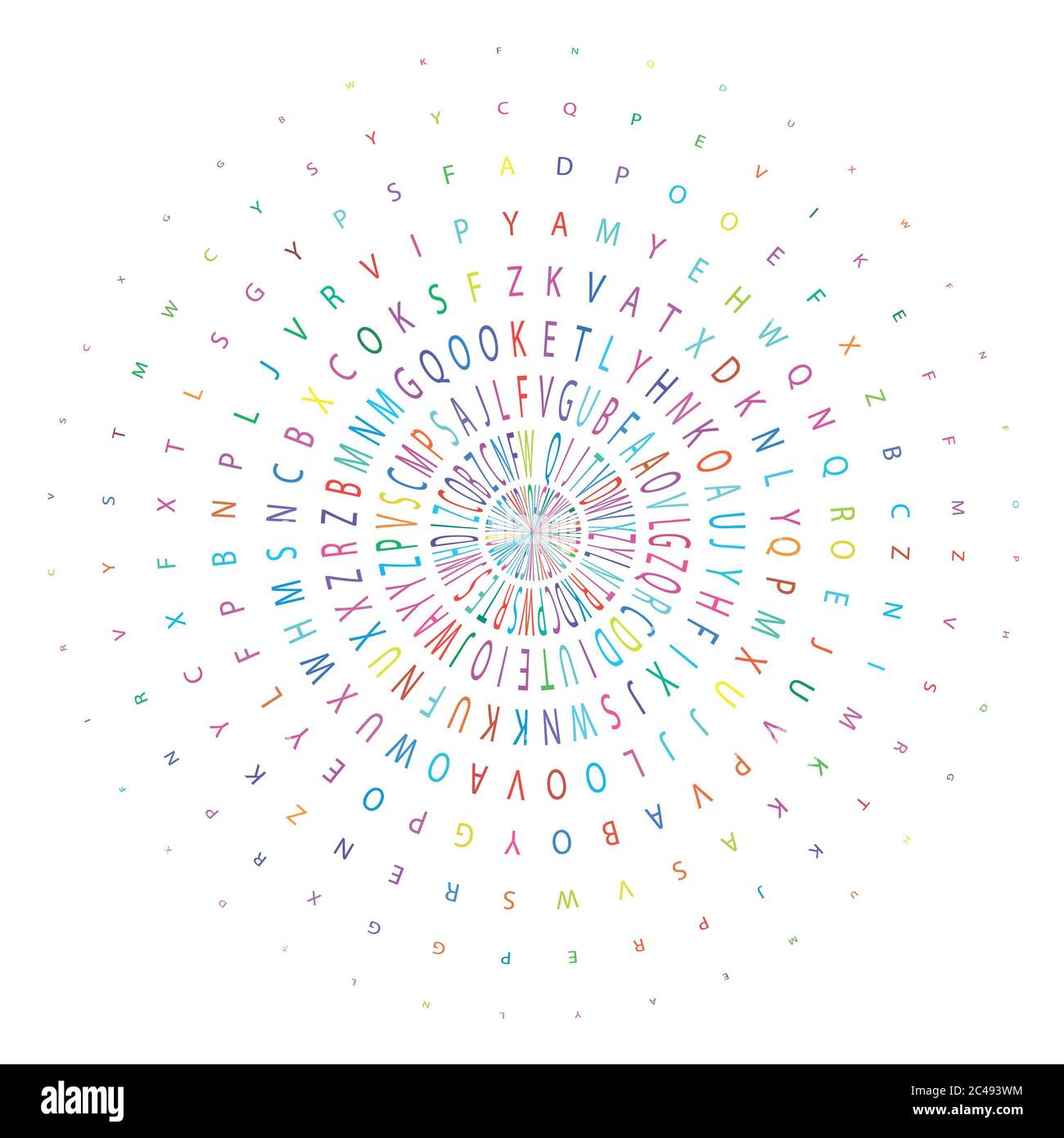 cerchio di lettere colorate su sfondo bianco Foto Stock