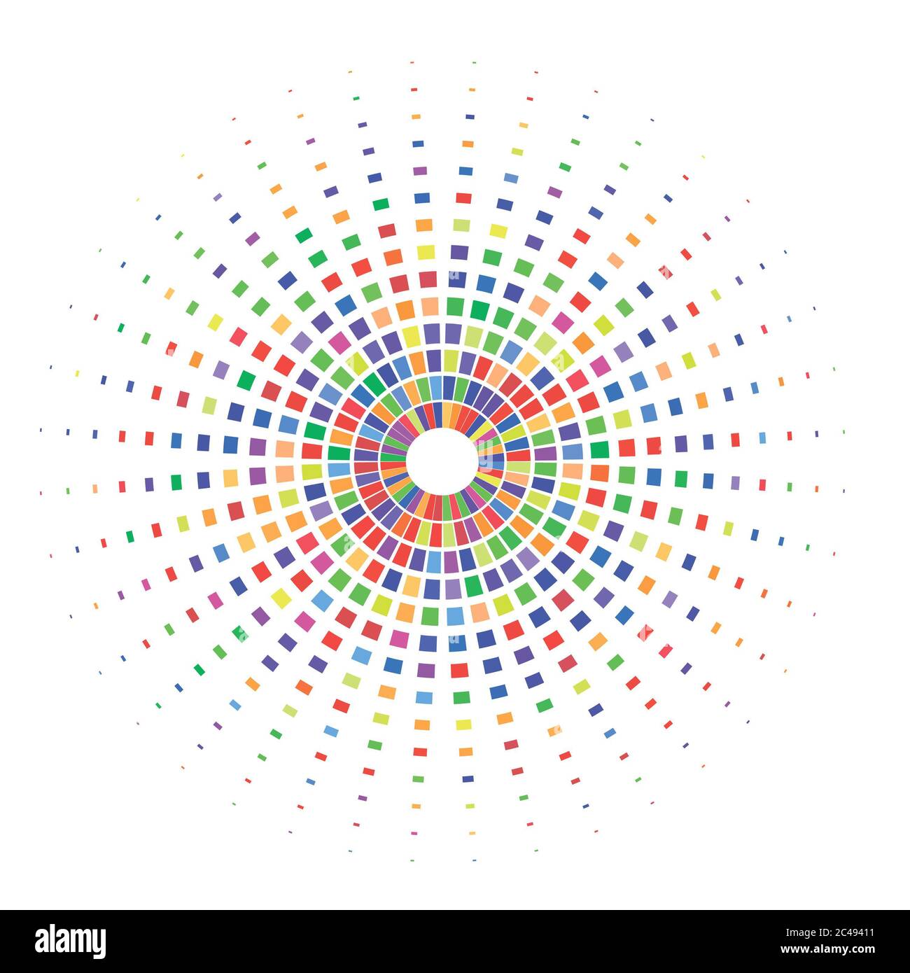 cerchio di quadrati colorati su sfondo bianco Foto Stock