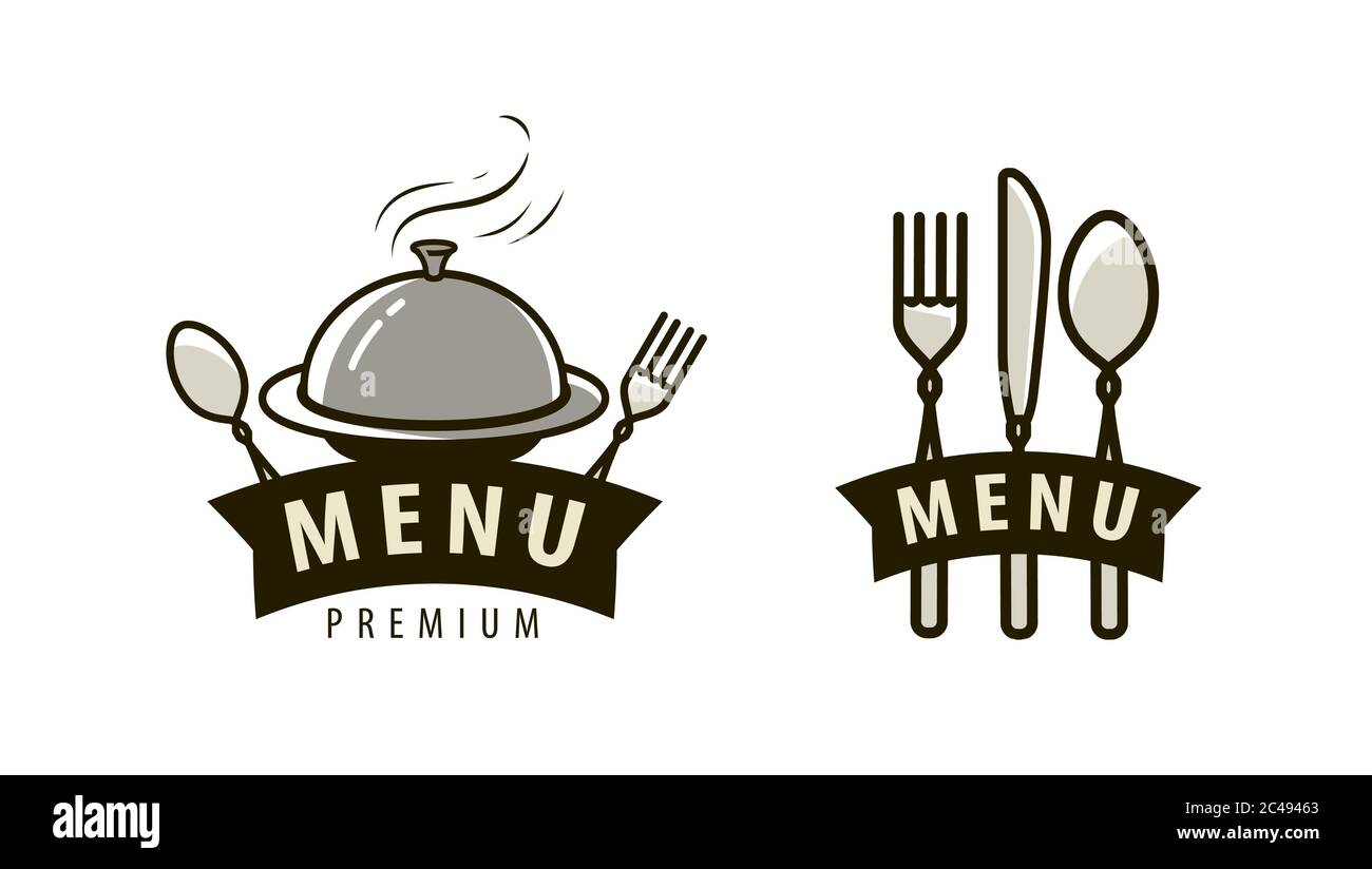 Logo o etichetta del menu. Servizio di ristorazione, ristorante, caffè vettoriale illustrazione Illustrazione Vettoriale