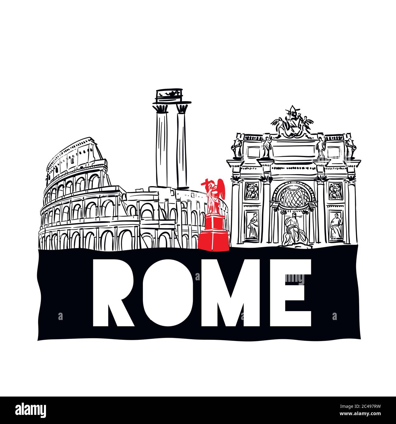 Roma skyline disegnato a mano. Illustrazione vettoriale EPS 10. Illustrazione Vettoriale