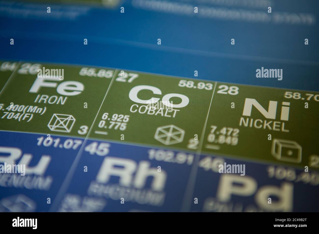 Cobalto sulla tavola periodica degli elementi Foto Stock