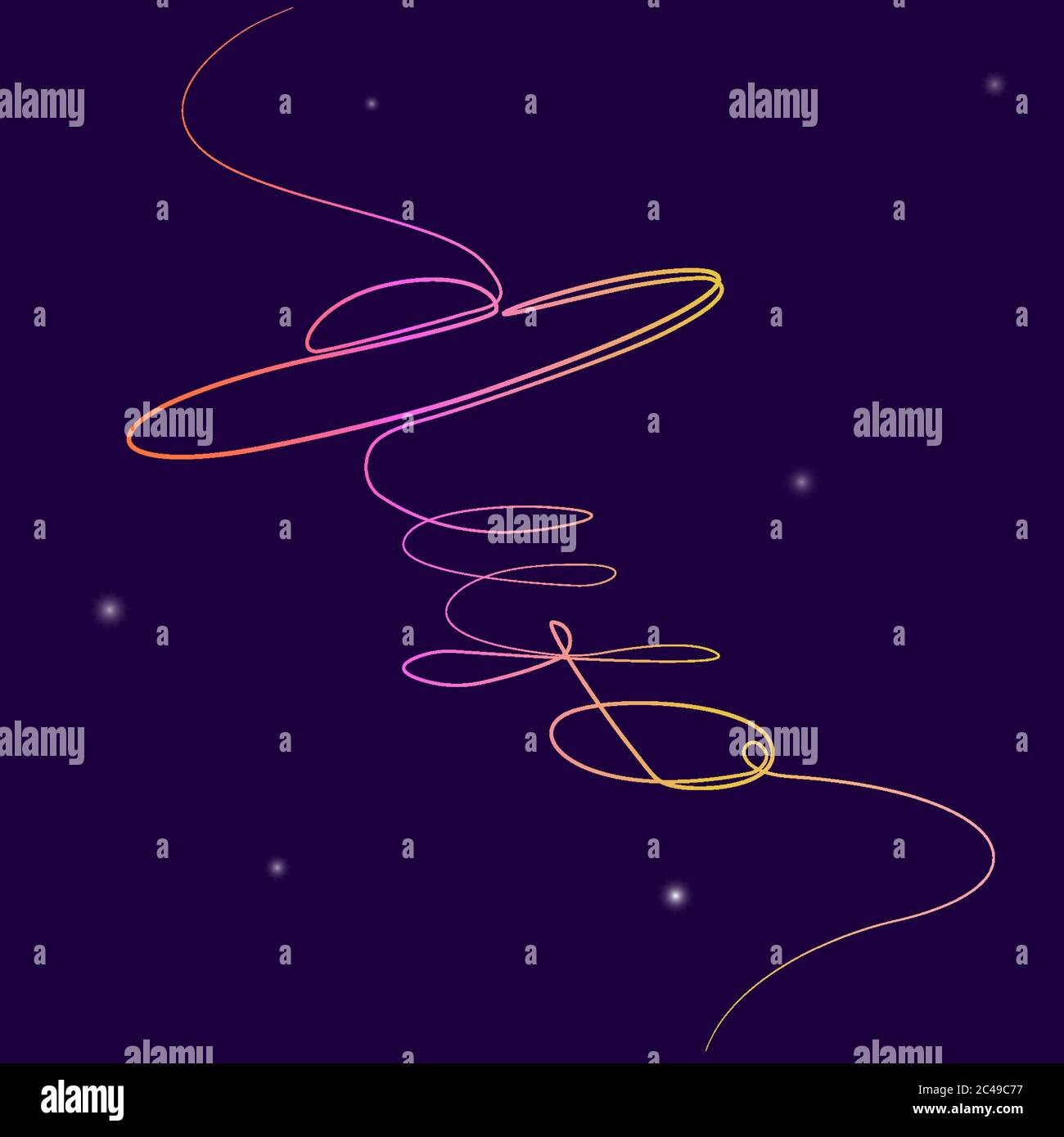 Oggetto volante non identificato nel cielo notturno. Disegnata a mano in una linea. Illustrazione vettoriale di stock isolato. Illustrazione Vettoriale