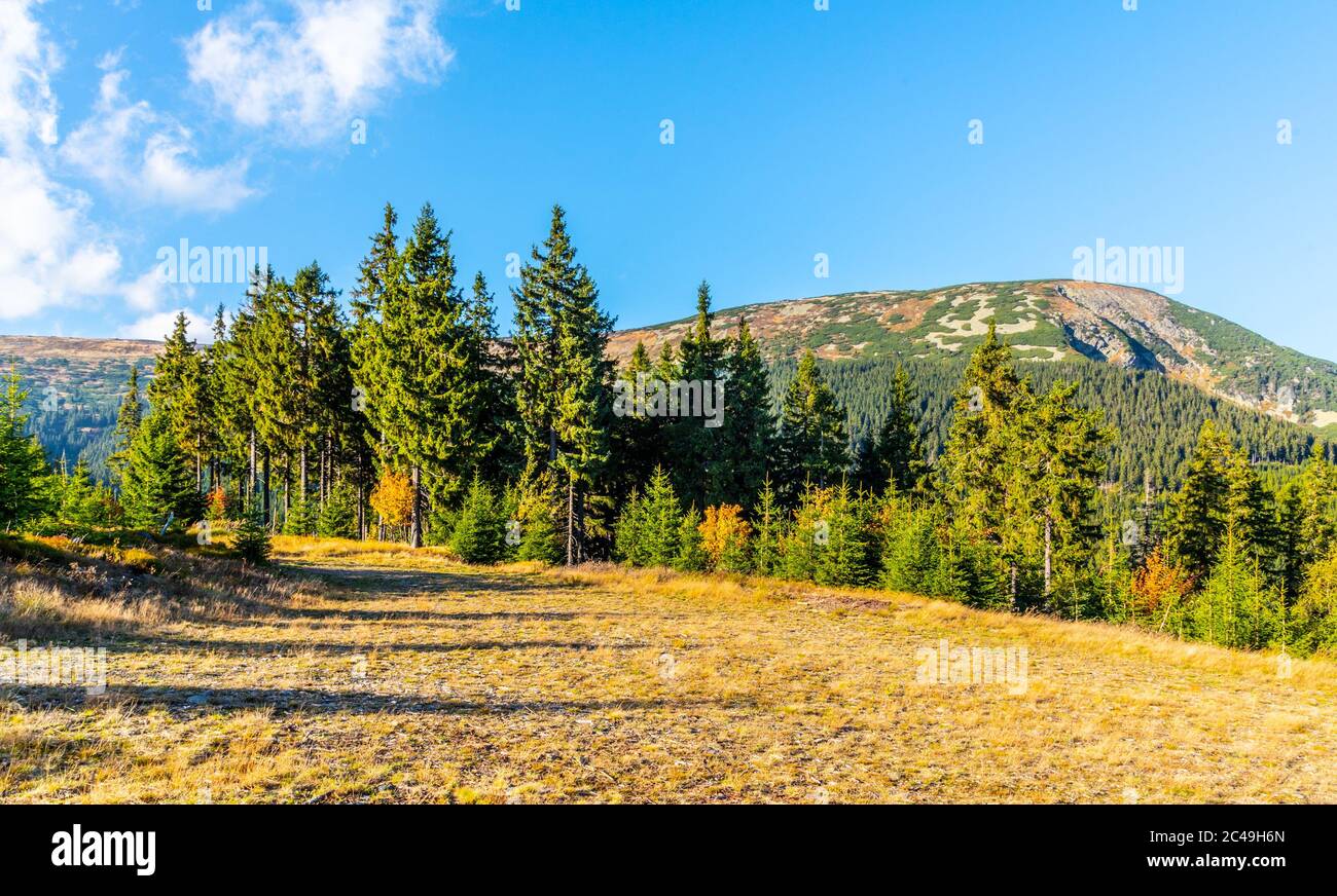 Monte Studnicni in Giant Mountains, Parco Nazionale di Krkonose, Repubblica Ceca. Foto Stock