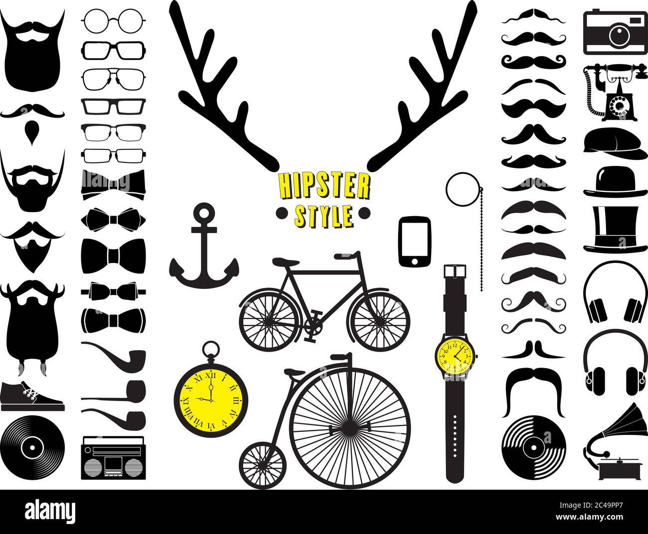 Set di icone hipster. Illustrazione vettoriale. Illustrazione Vettoriale