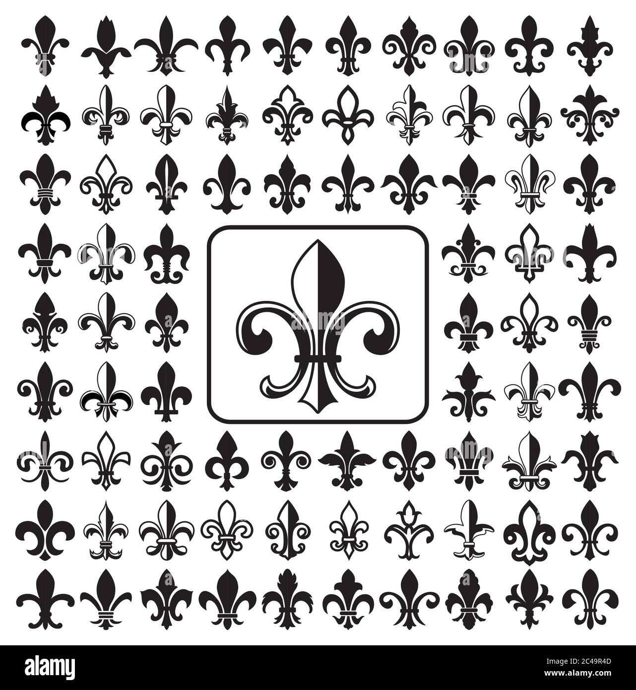 Set di icone Fleurs-de-lis. Illustrazione vettoriale. Illustrazione Vettoriale