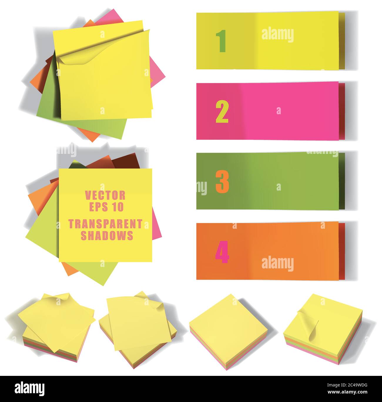 Set di note adesive. Illustrazione vettoriale con lucidi. EPS 10. Illustrazione Vettoriale