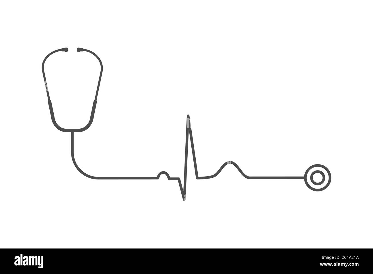 Stetoscopio con frequenza cardiaca su sfondo bianco. Concetto di cardiologia. Cuore sano. ECG o ECG. Suoni del cuore e soffi. Frequenza del polso normale. Vettore Illustrazione Vettoriale