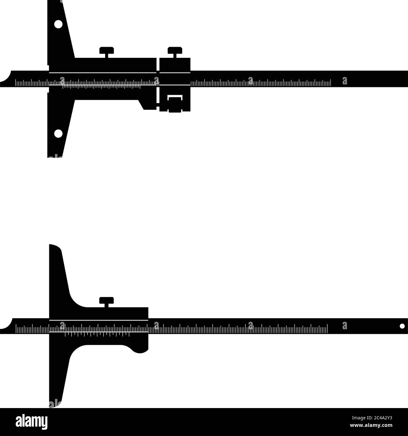 Set di calibro di profondità del nonio. Vettore silhouette Illustrazione Vettoriale