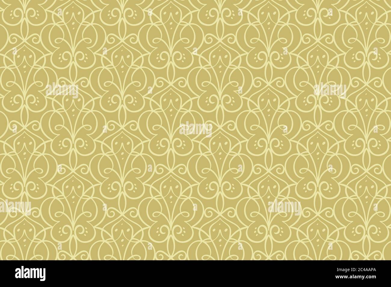 Elegante motivo ornamentale senza cuciture con ricci e girls decorativi, perfetto per eleganti biglietti di invito per matrimoni, sfondi e sfondi. D'oro Illustrazione Vettoriale