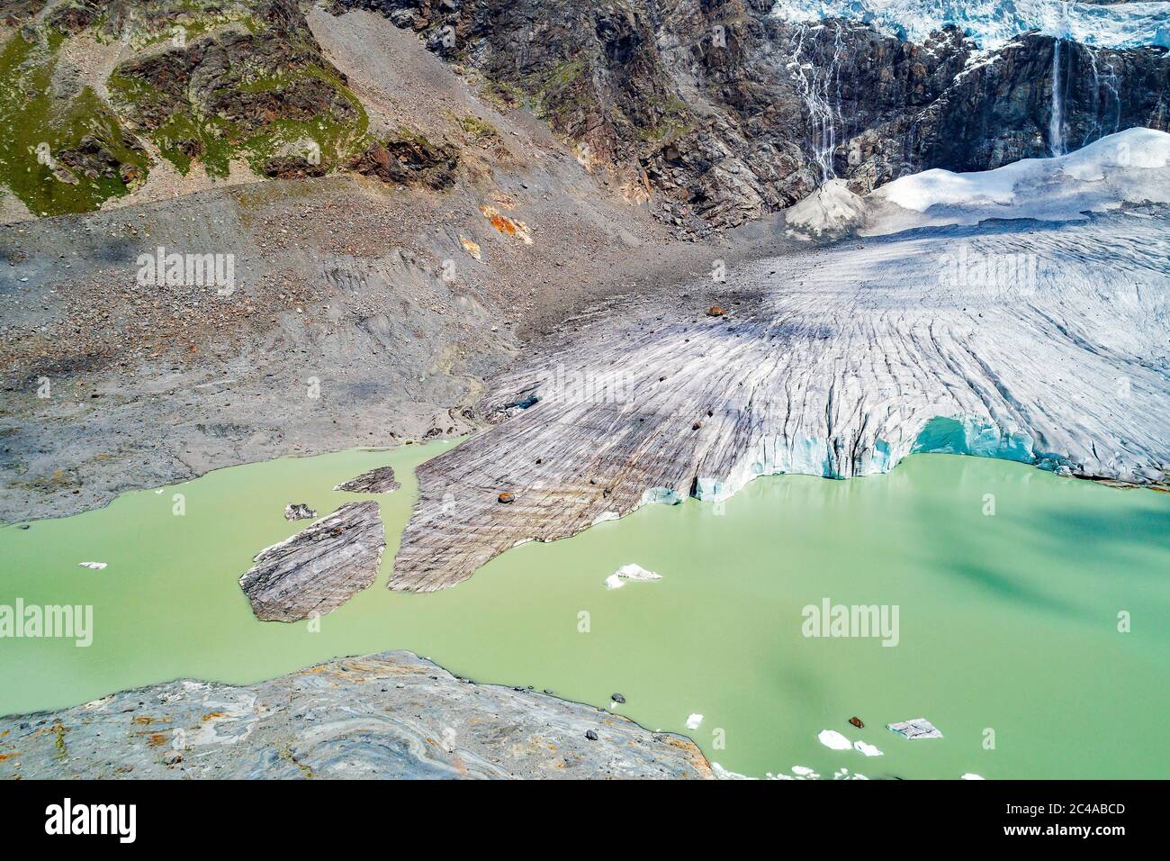 Alta Valmalenco (IT) - Vista aerea del ghiacciaio Fellaria - Luglio 2017 Foto Stock