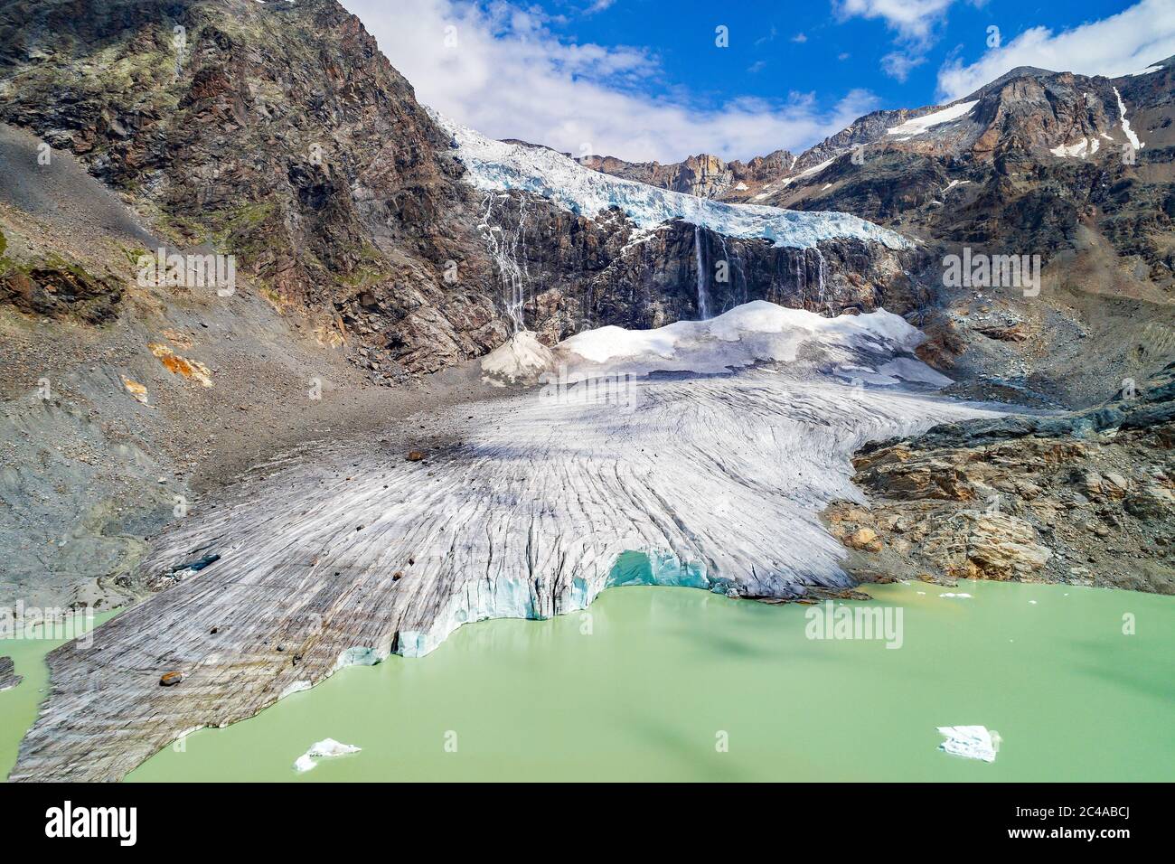 Alta Valmalenco (IT) - Vista aerea del ghiacciaio Fellaria - Luglio 2017 Foto Stock