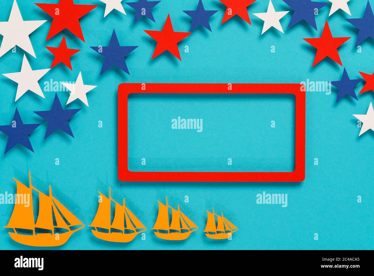 cornice piatta con vista dall'alto, concetto columbus day Foto Stock