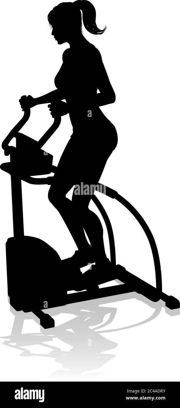 Palestra Silhouette di donna Croce ellittica montare la macchina Illustrazione Vettoriale