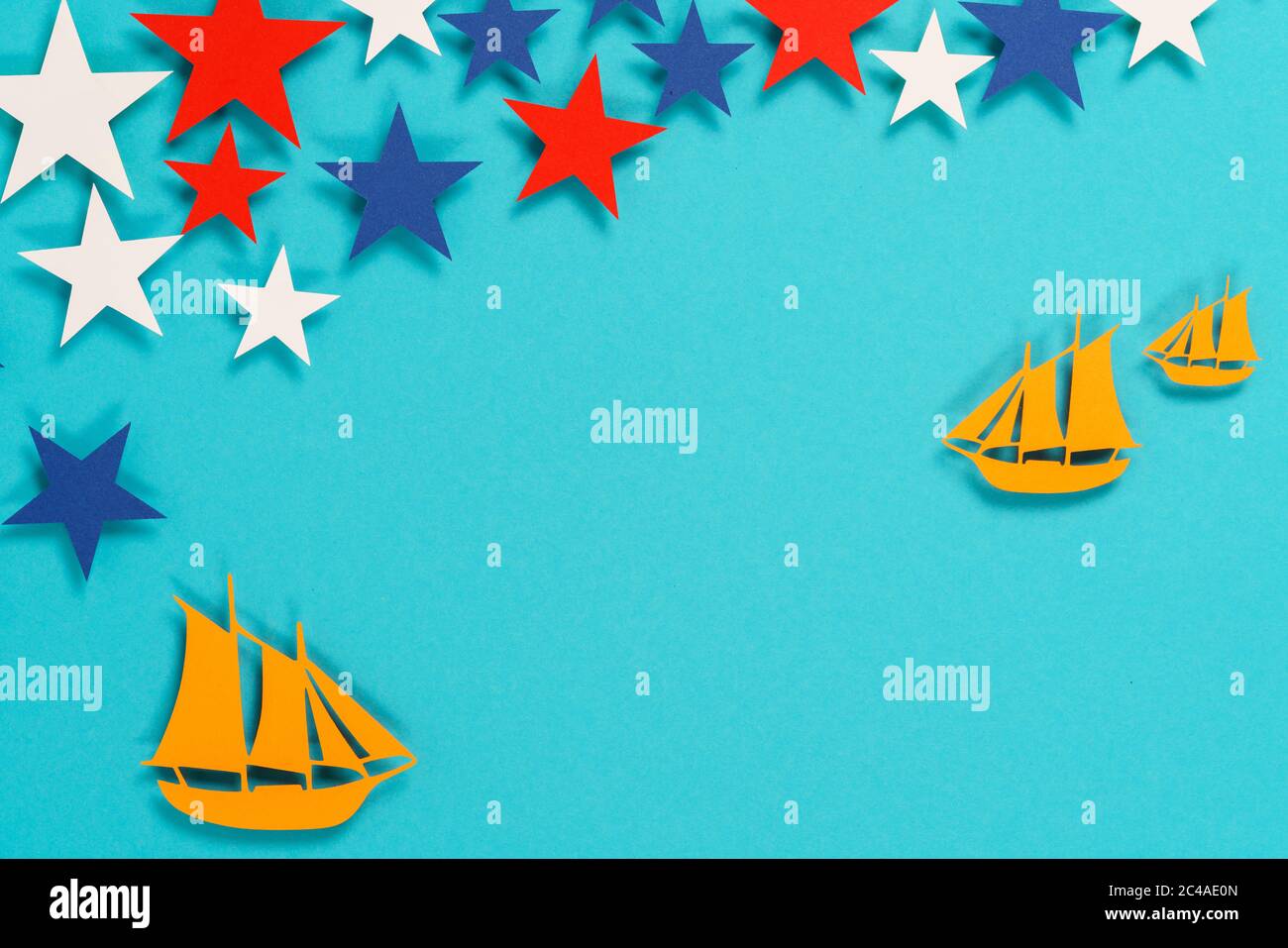 cornice piatta con vista dall'alto, concetto columbus day Foto Stock