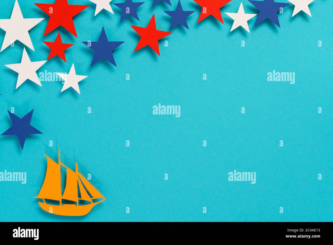 cornice piatta con vista dall'alto, concetto columbus day Foto Stock