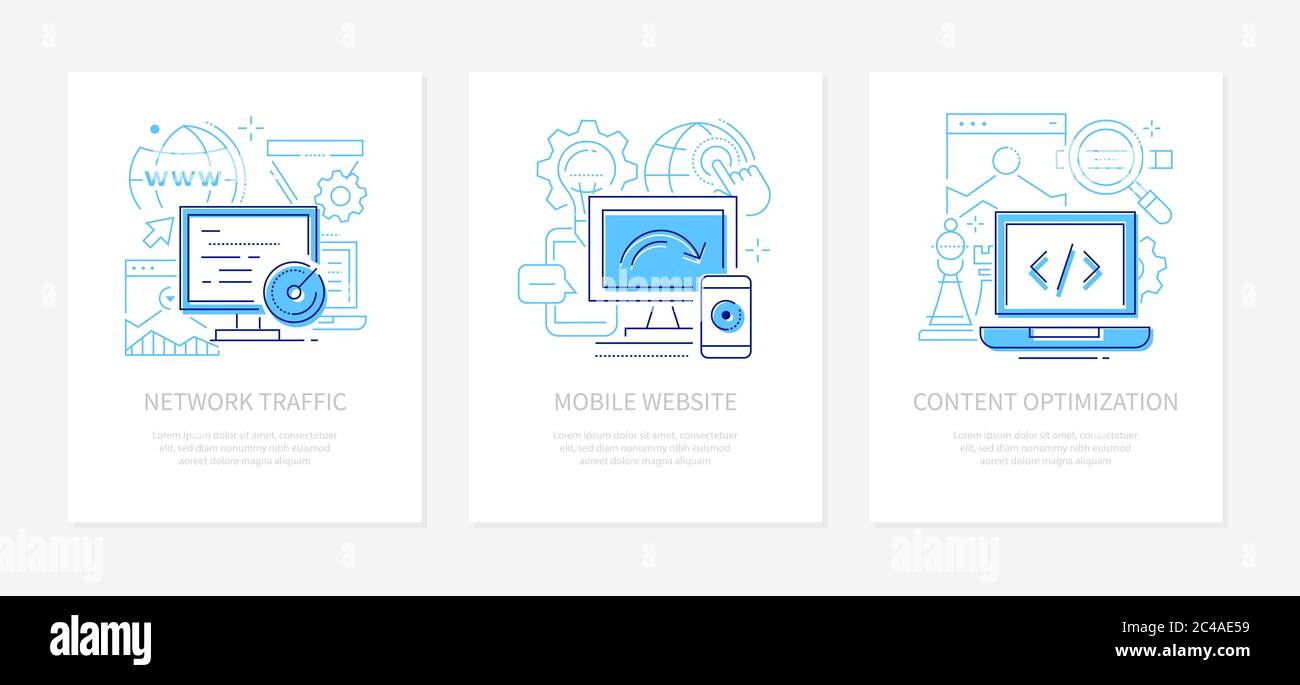 Sviluppo Web - linea stile design set di banner Illustrazione Vettoriale