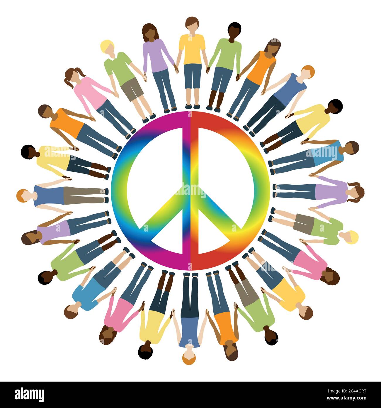 Bambini con diversi colori della pelle intorno al simbolo della pace illustrazione vettoriale EPS10 Illustrazione Vettoriale