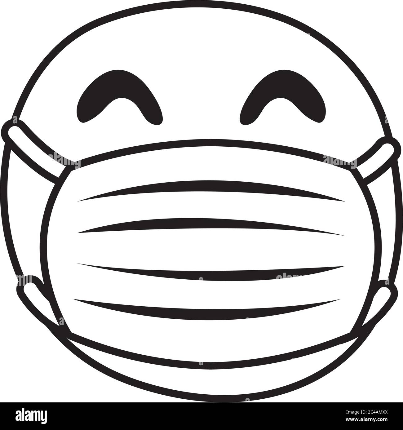 emoji triste indossare maschera medica stile disegno vettoriale illustrazione della linea Illustrazione Vettoriale