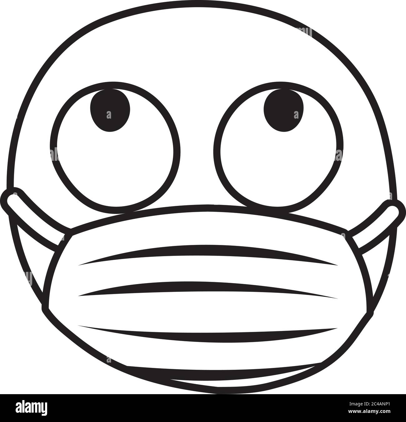 Emoji indossando meditato maschera medica stile disegno vettoriale illustrazione della linea Illustrazione Vettoriale