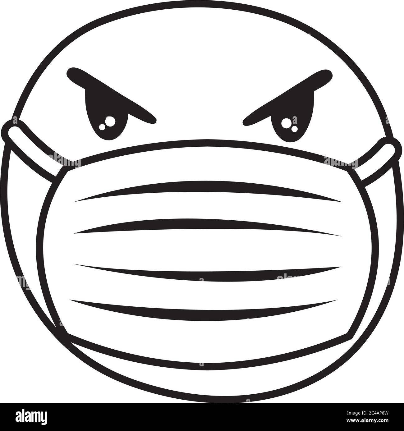 emoji arrabbiato indossando maschera medica stile disegno vettoriale illustrazione Illustrazione Vettoriale
