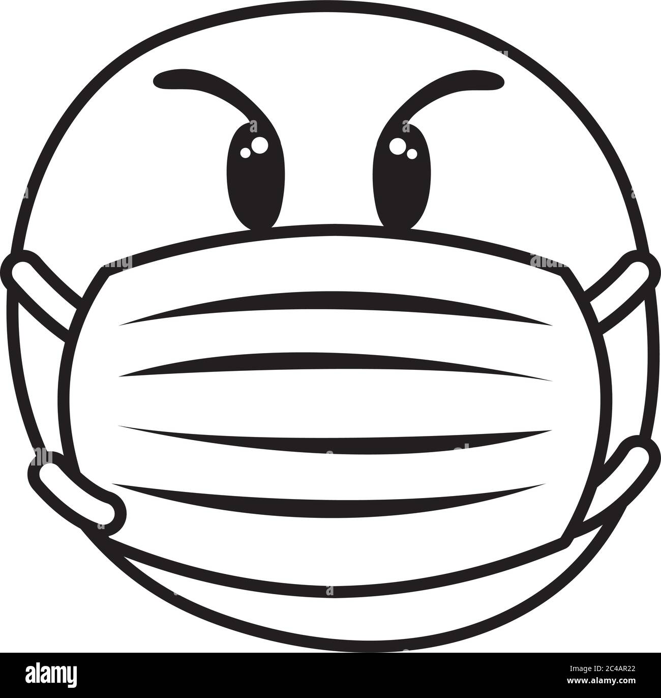 emoji arrabbiato indossando maschera medica stile disegno vettoriale illustrazione Illustrazione Vettoriale