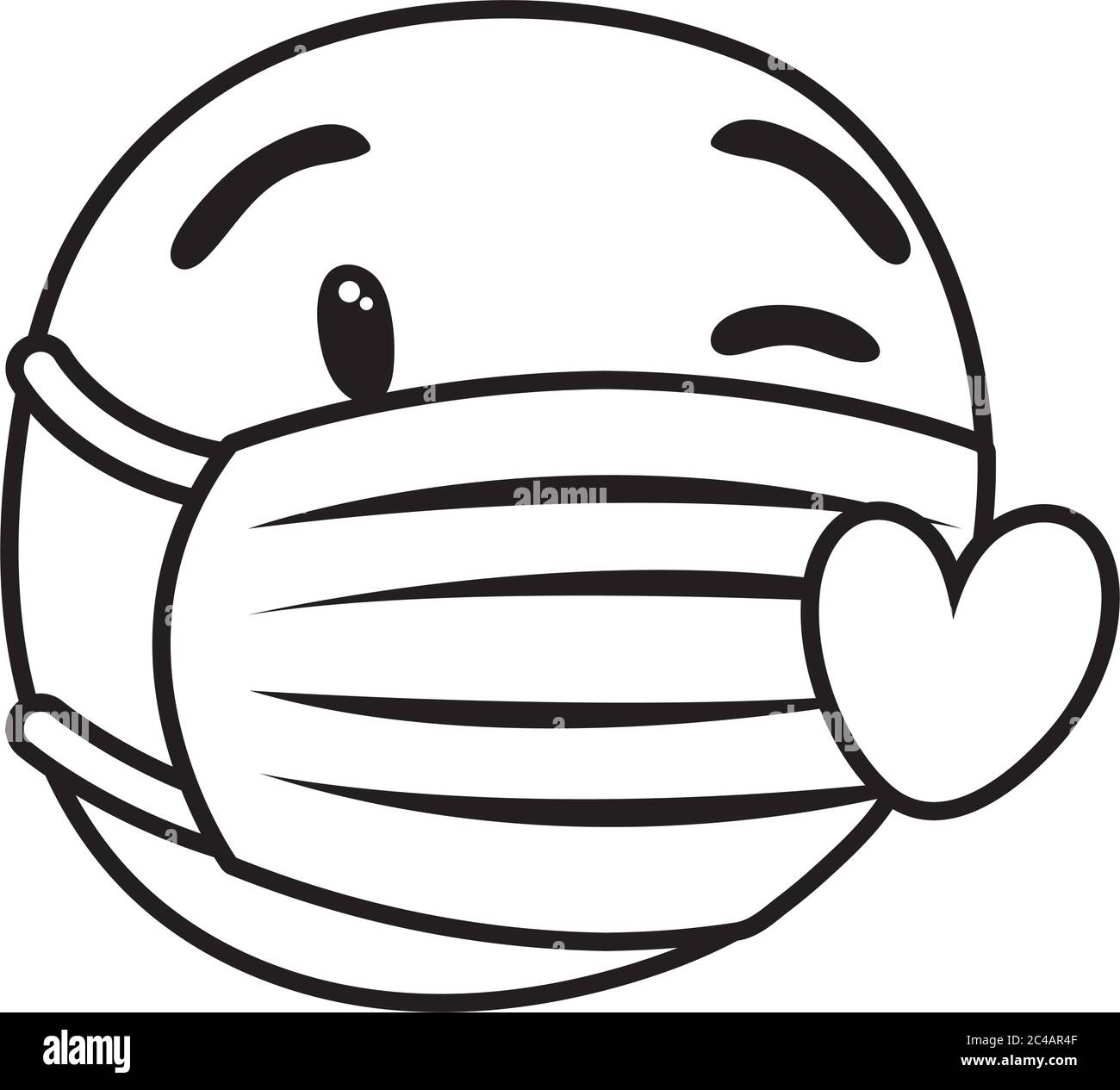 emoji indossare maschera medica con cuore linea stile disegno vettoriale illustrazione Illustrazione Vettoriale