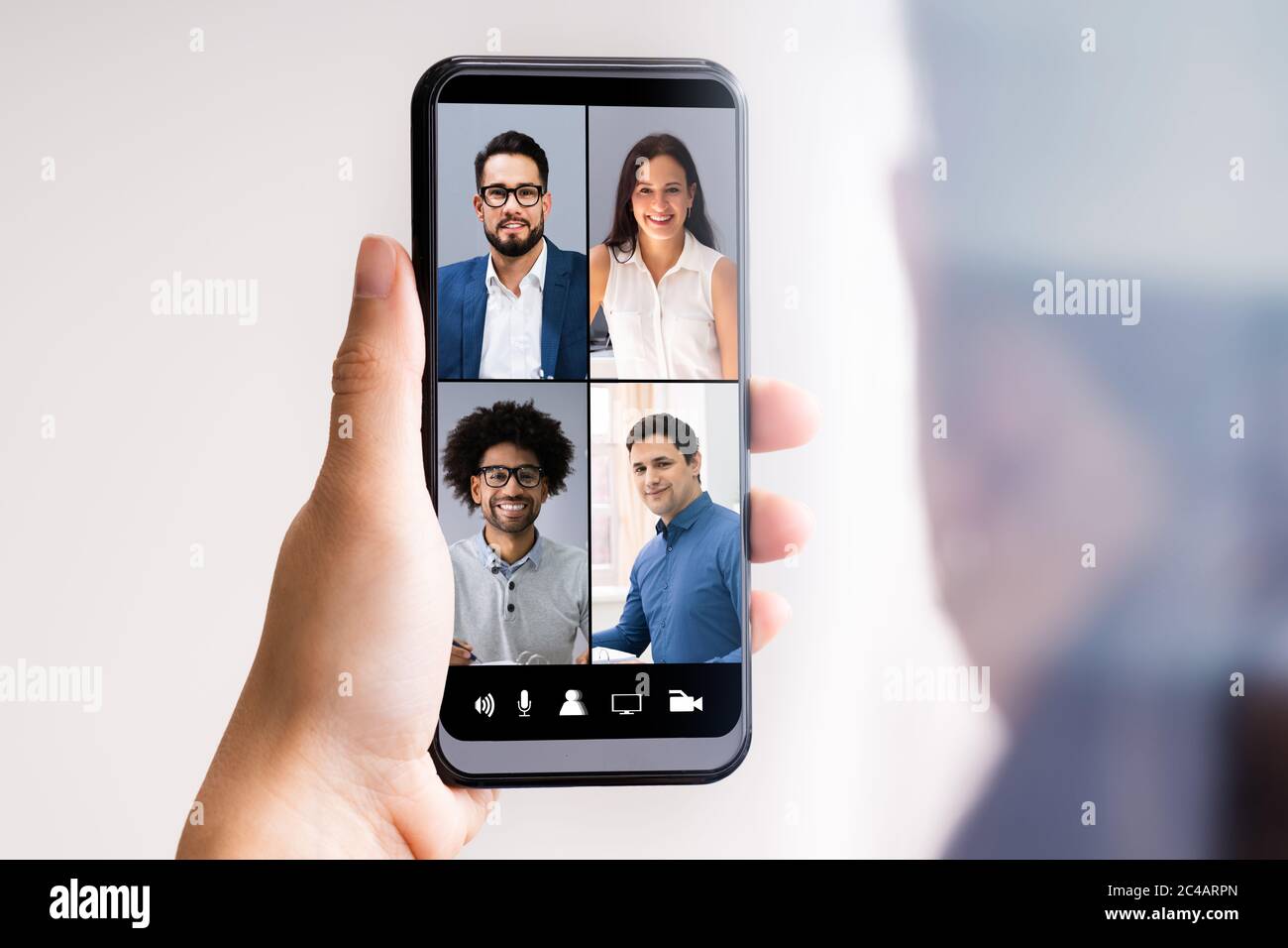 Videochat Business Training Call on Mobile Phone Foto Stock