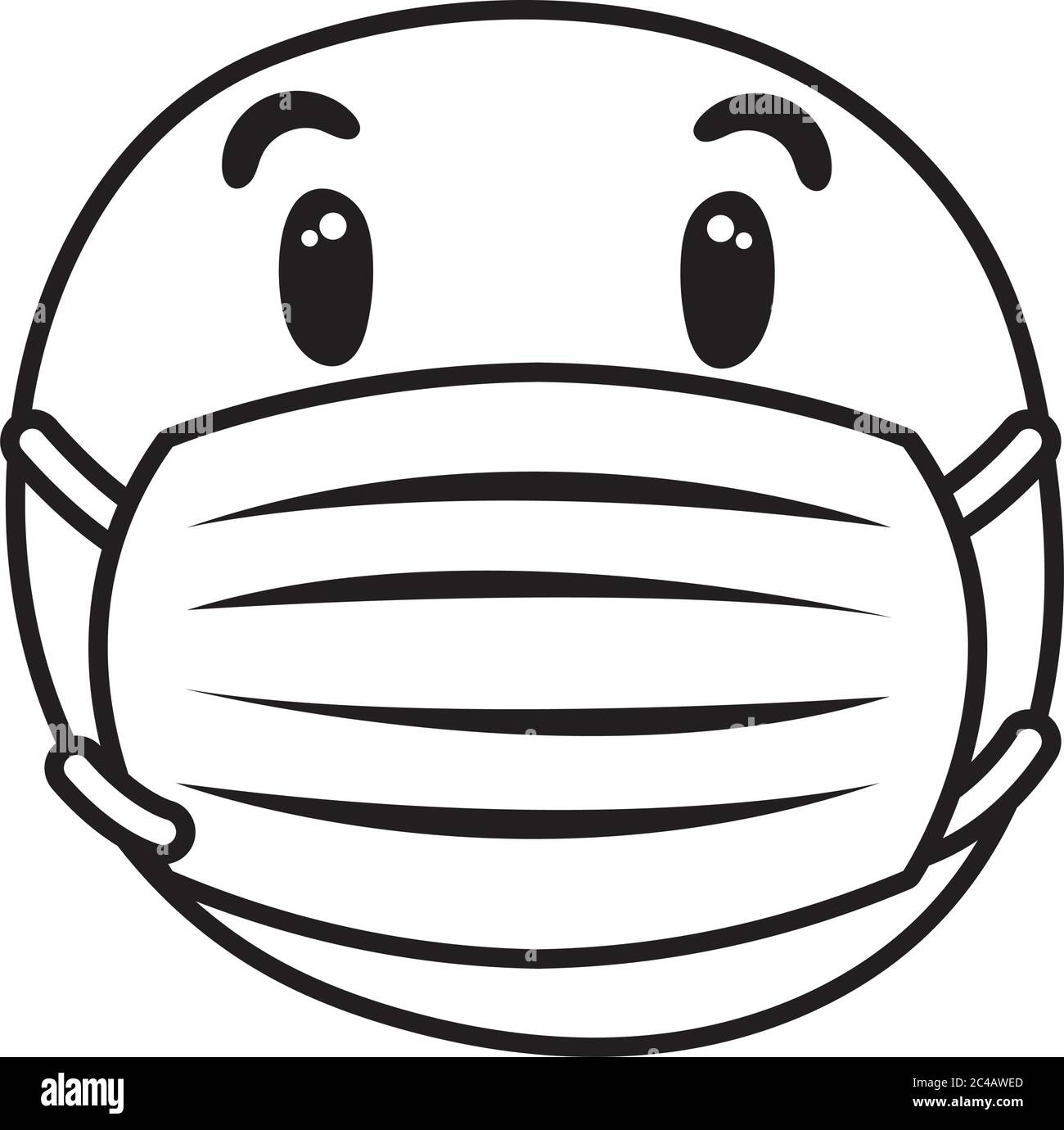 emoji preoccupato di indossare maschera medica stile disegno vettoriale illustrazione modello Illustrazione Vettoriale