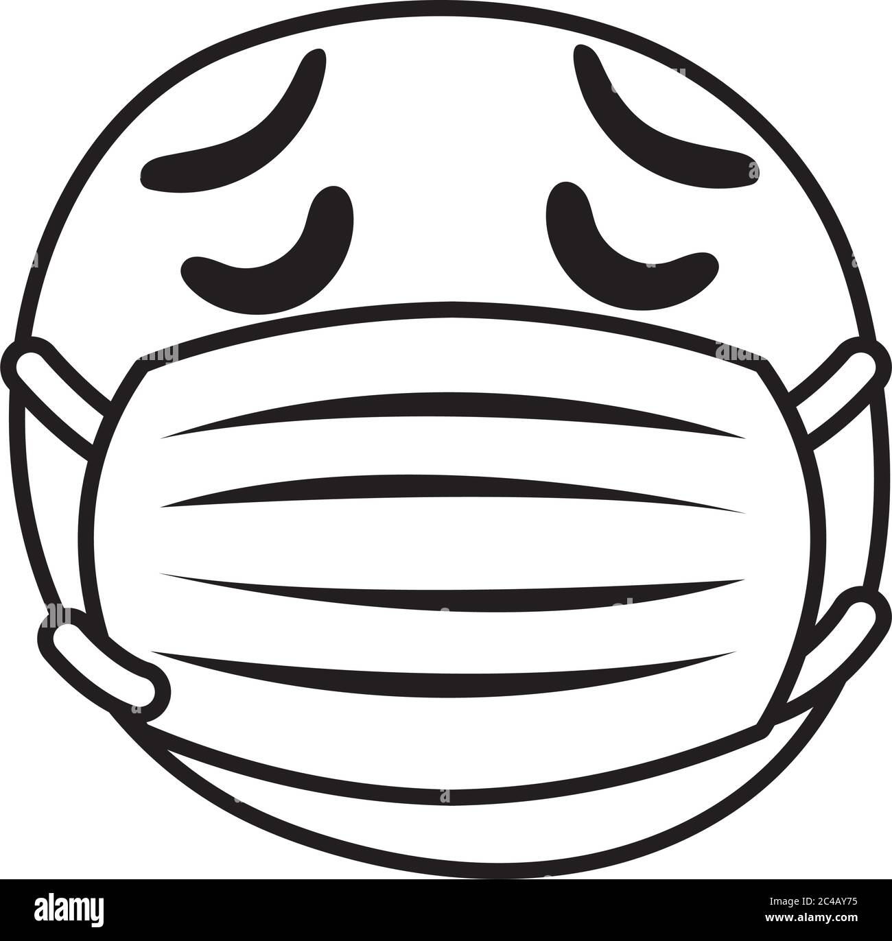 emoji triste indossare maschera medica stile disegno vettoriale illustrazione della linea Illustrazione Vettoriale