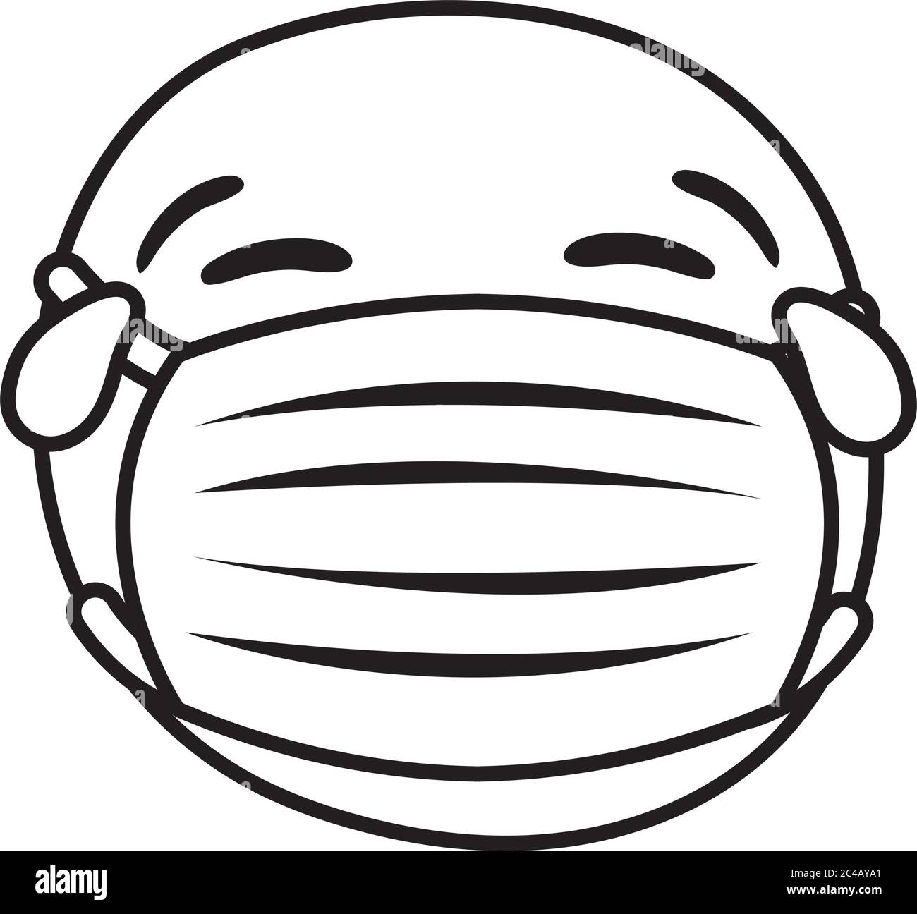 emoji indossando maschera medica piangendo linea stile disegno vettoriale illustrazione Illustrazione Vettoriale