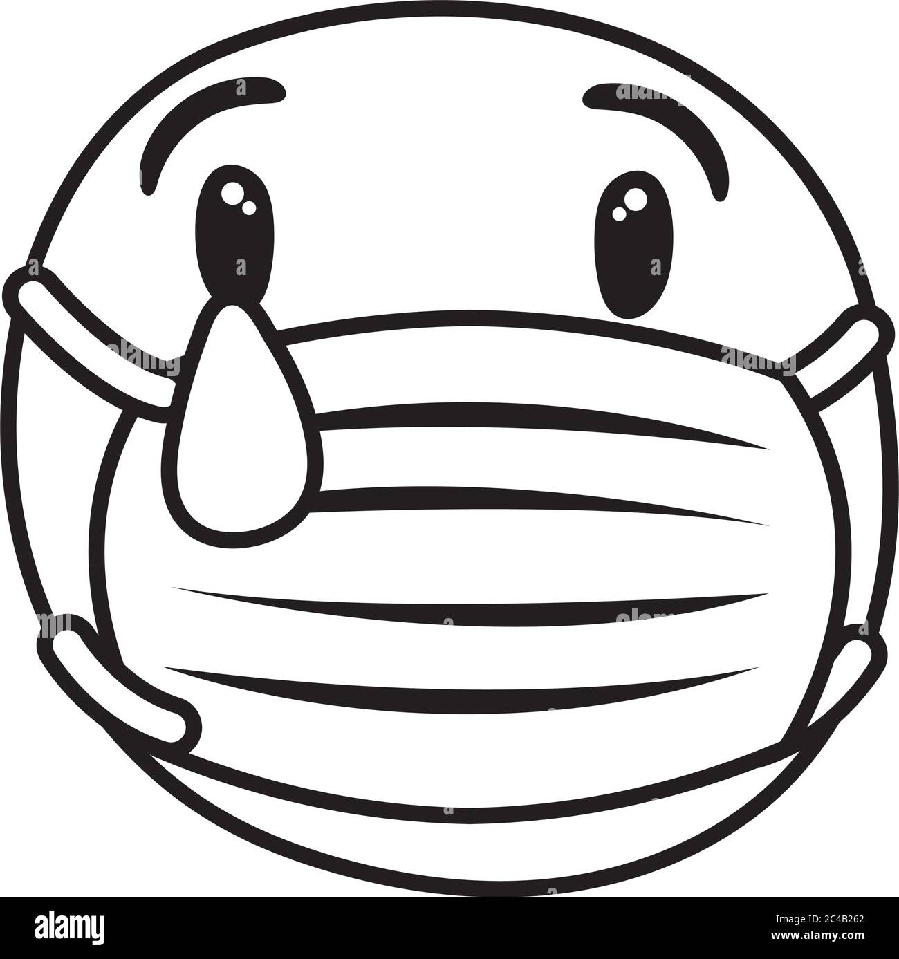 emoji indossando maschera medica piangendo linea stile disegno vettoriale illustrazione Illustrazione Vettoriale