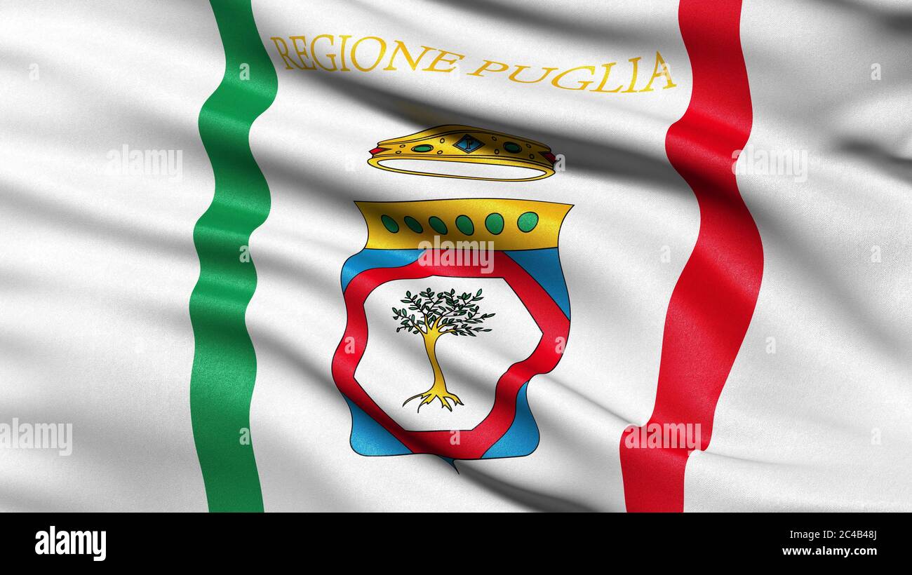Bandiera dello Stato della Puglia, Italia, illustrazione in 3D Foto Stock