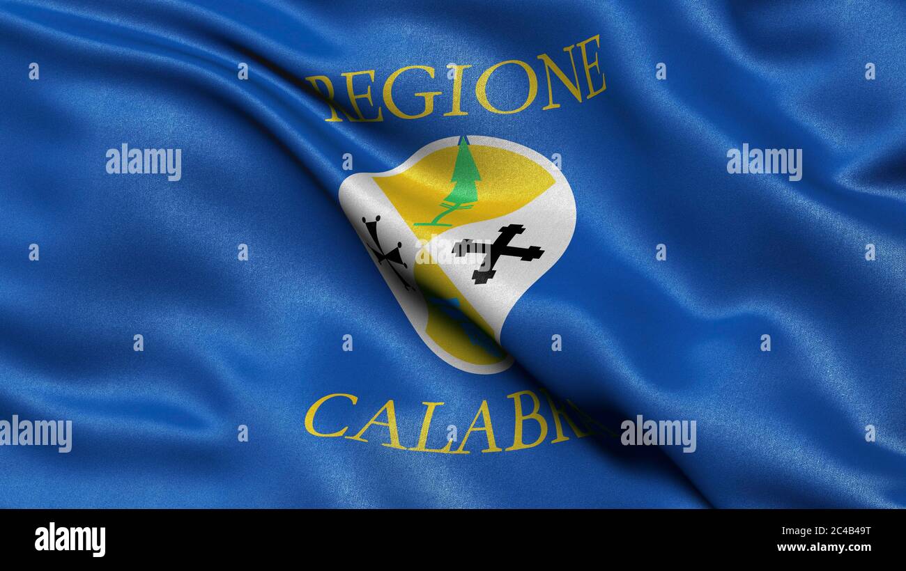 Bandiera dello Stato della Calabria, Italia, illustrazione 3D Foto Stock