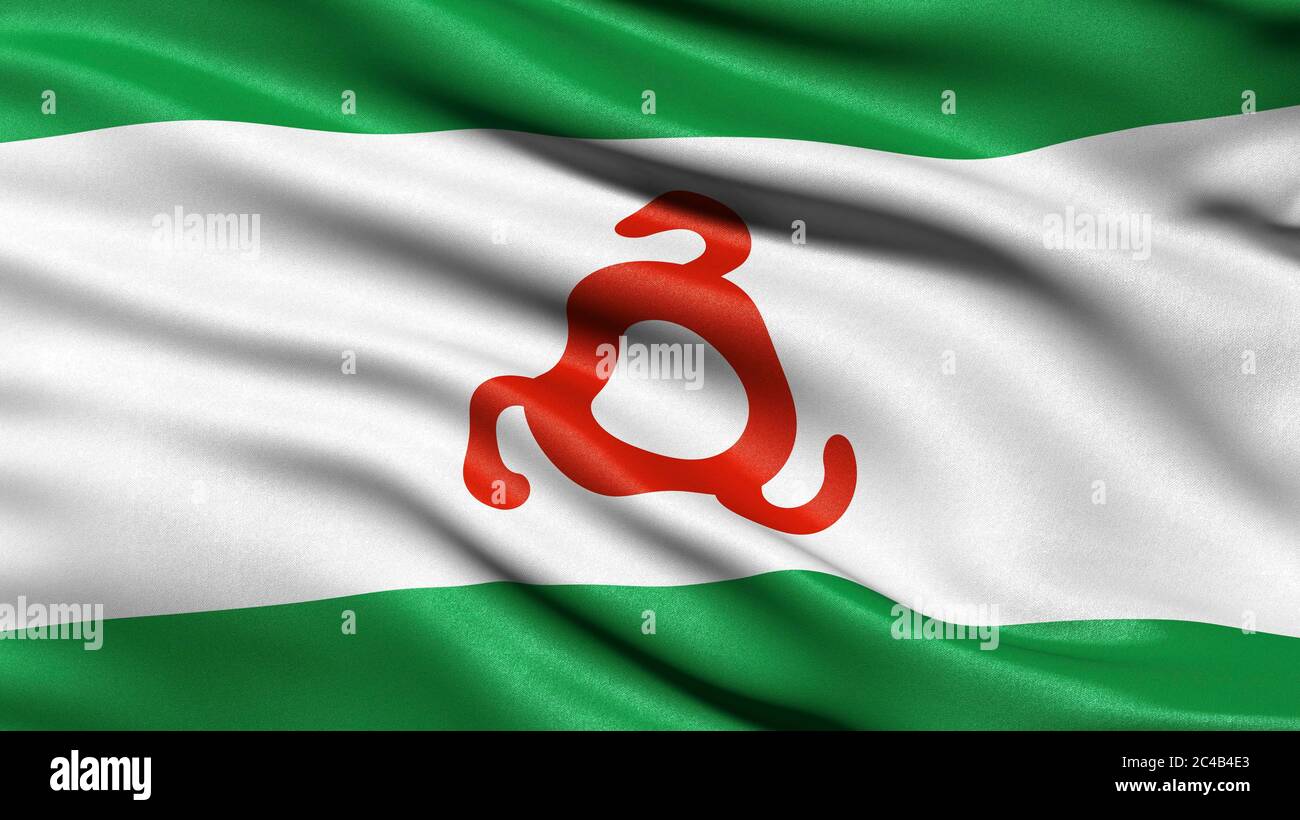 Bandiera della Repubblica di Inguscezia, Russia, illustrazione 3-D. Foto Stock