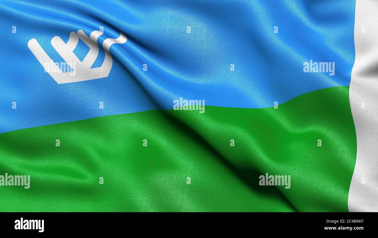 Bandiera dell'Okrug autonomo di Ugra, Russia, illustrazione 3D Foto Stock
