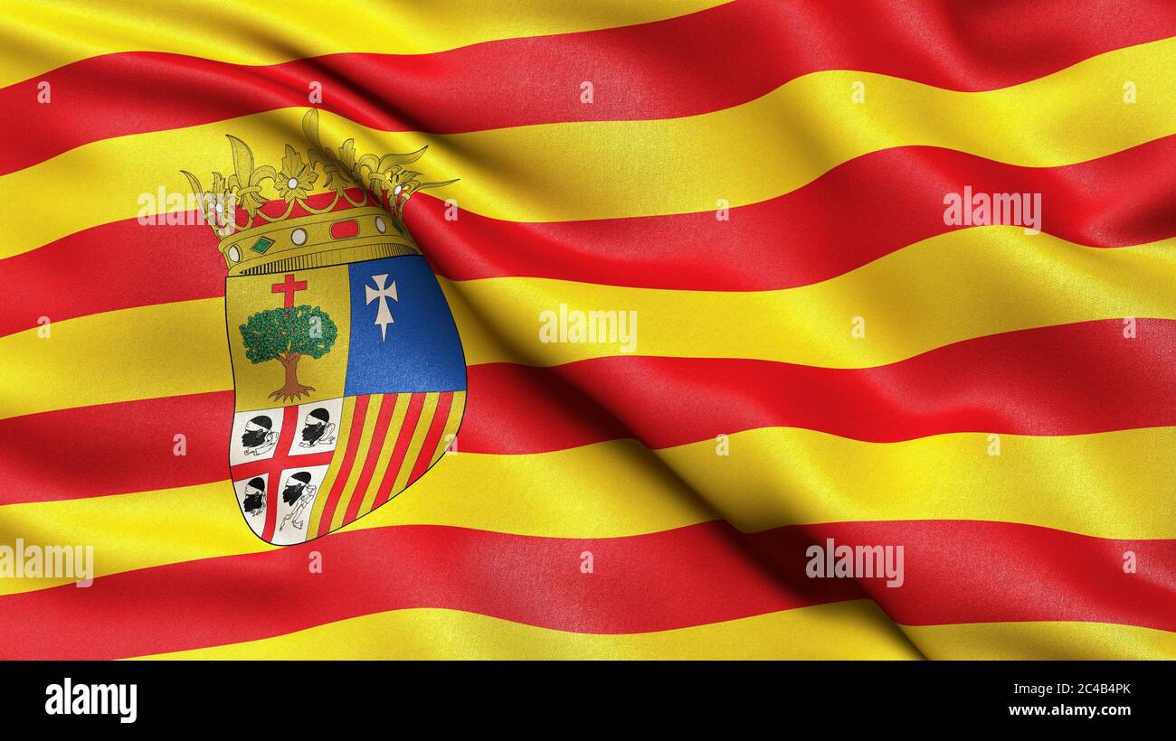 Bandiera della regione Aragona, Spagna, illustrazione 3D Foto Stock