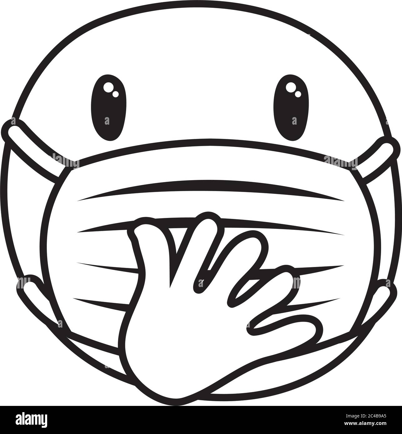 Emoji indossando meditato maschera medica stile disegno vettoriale illustrazione della linea Illustrazione Vettoriale