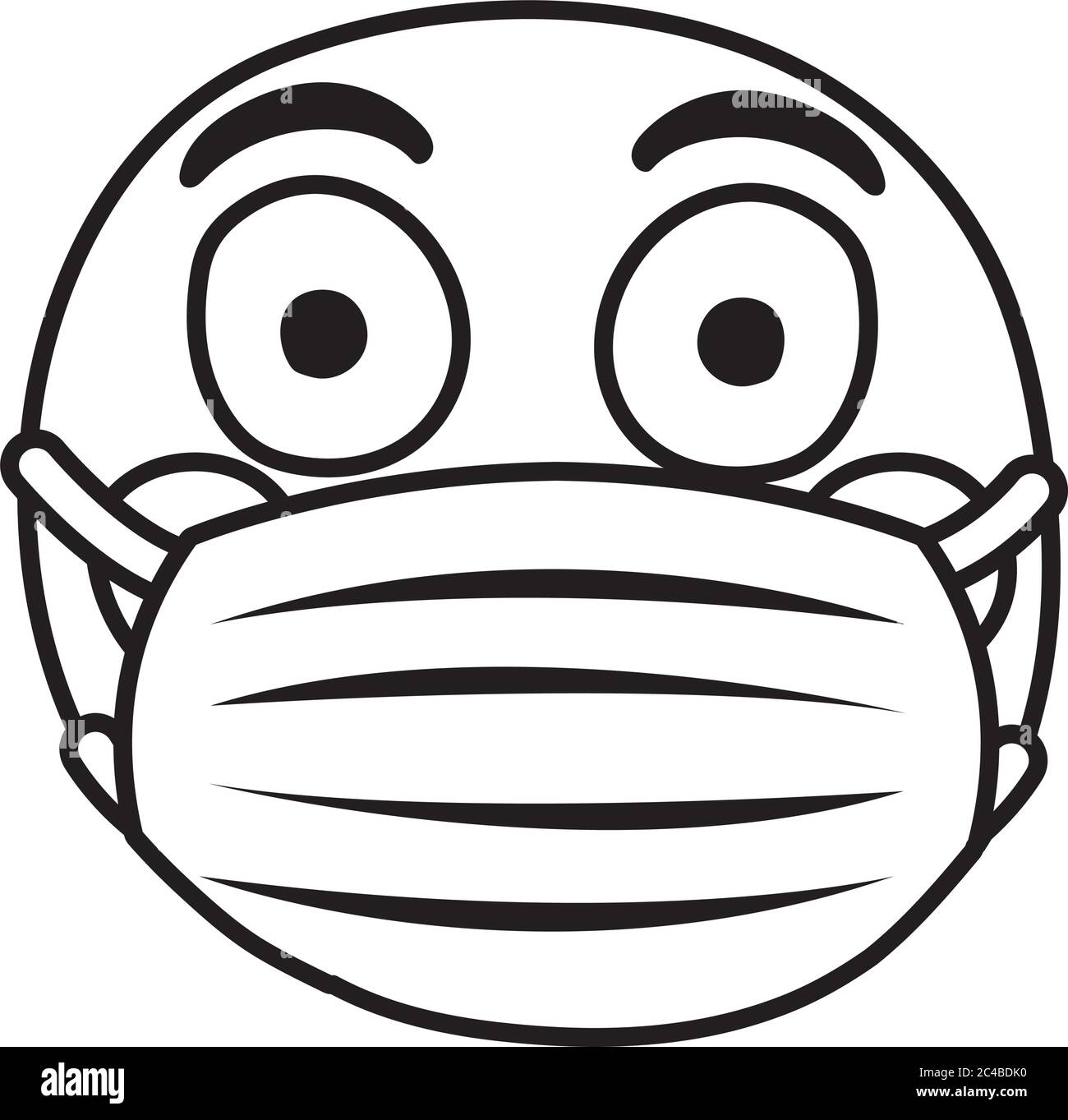 emoji ha lavato indossando maschera medica linea stile disegno vettoriale illustrazione Illustrazione Vettoriale