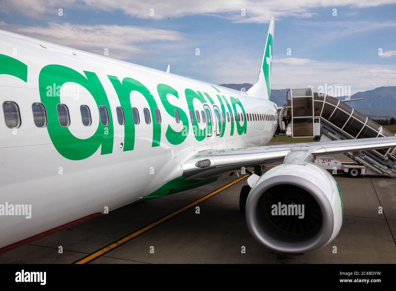 Aereo all'aeroporto di tirana, albania Foto Stock