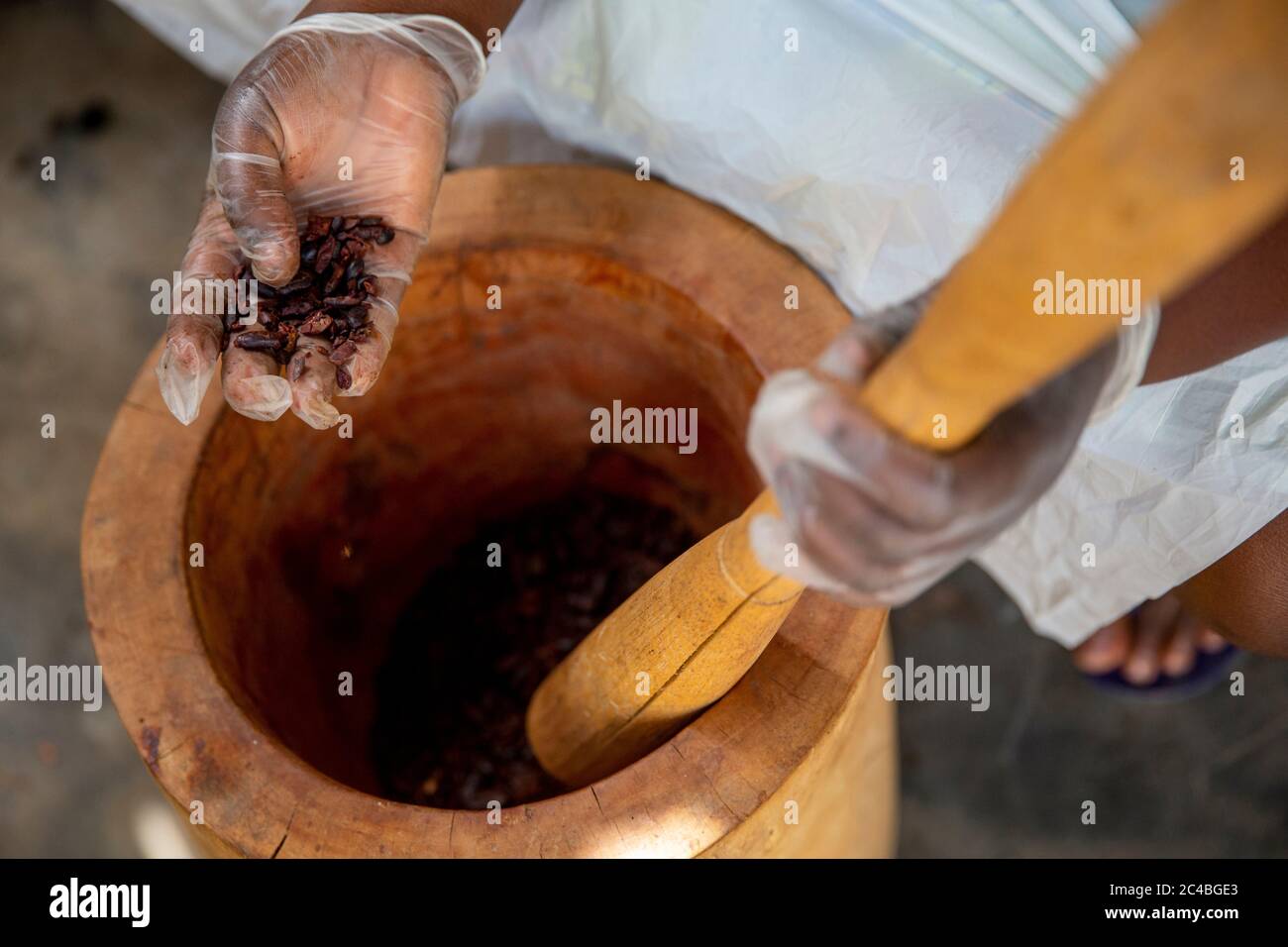 Lavorazione del cacao in kpalime, togo Foto Stock