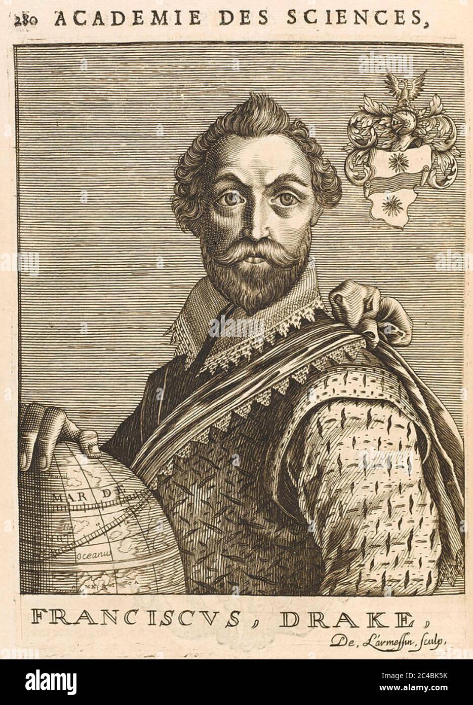 FRANCIS DRAKE (c 1540-1596) capitano marino inglese, esploratore. Foto Stock