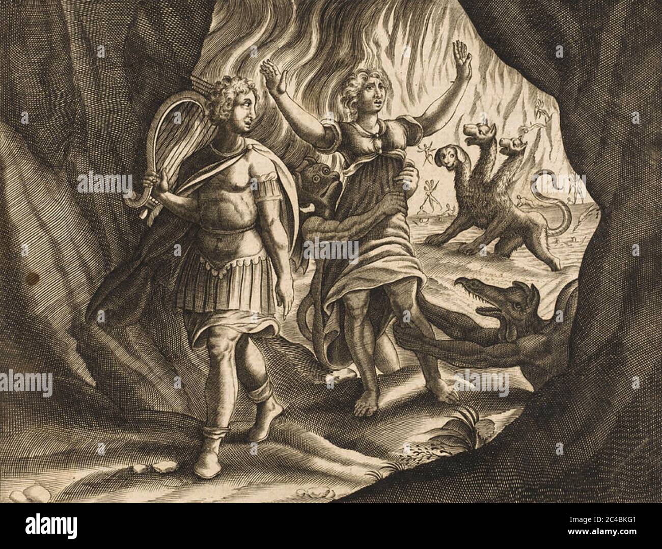 ORPHEUS salvò sua moglie Eurydice da Ade in un'incisione del XVIII secolo. Foto Stock