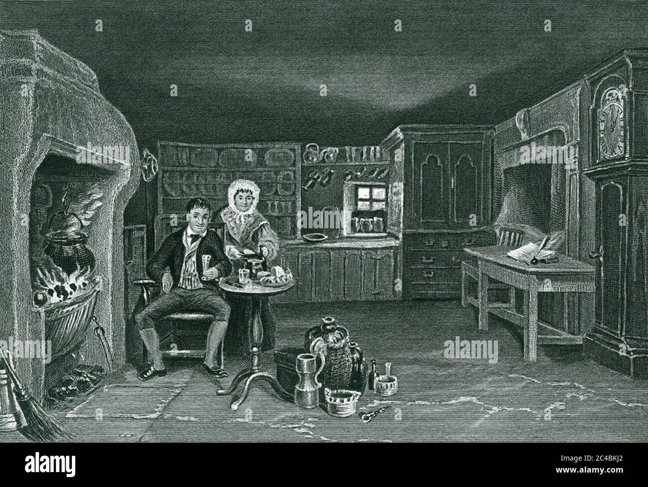 ROBERT BRUCIA (1759-1796) poeta scozzese con sua moglie Jean a casa loro a Dumfries. Foto Stock